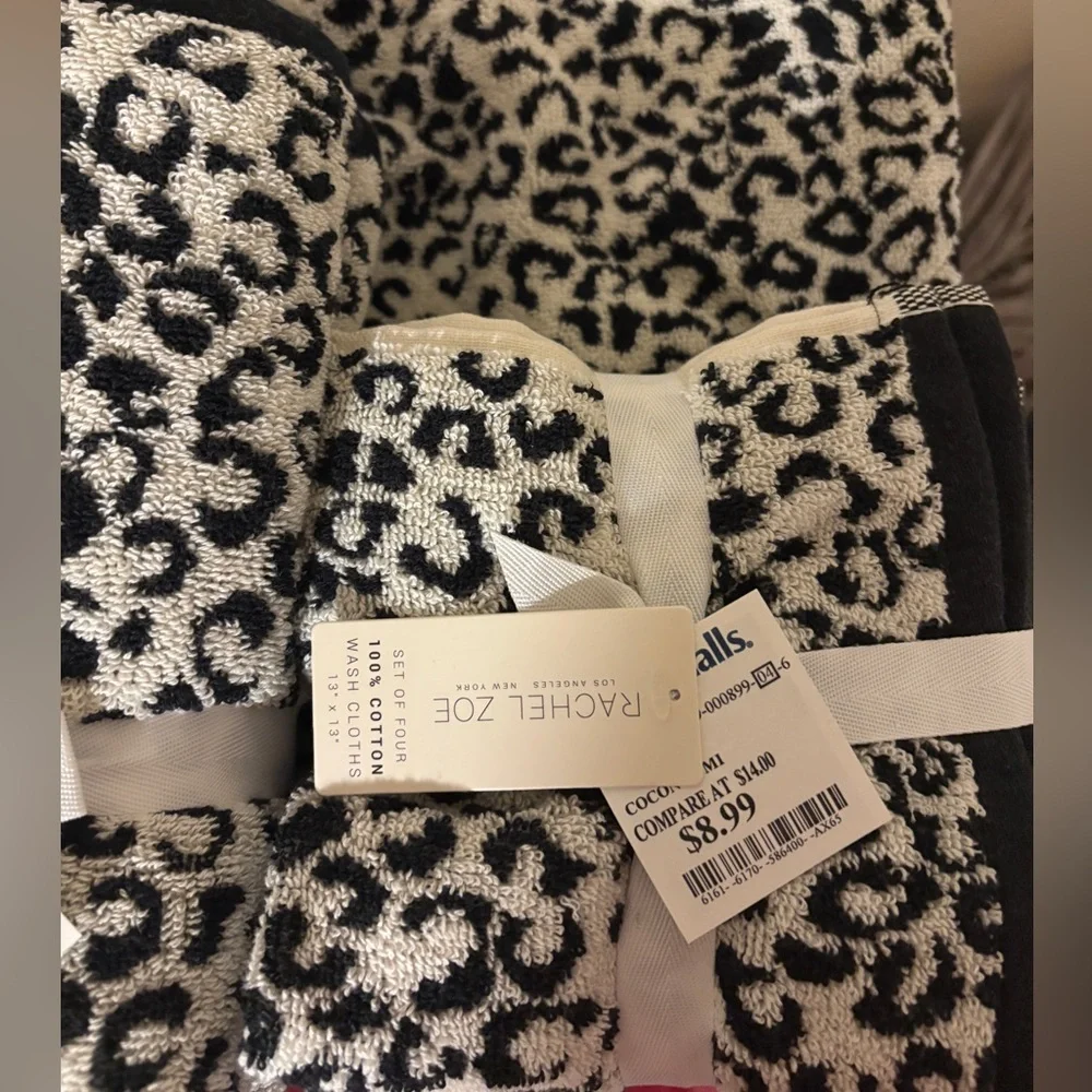 Rachel Zoe Black & White Leopard Print Towel Set